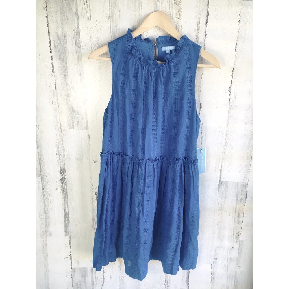 NWT Draper James RSVP Blue Cotton Textured Dress Fit & Flare Sleeveless Lined M